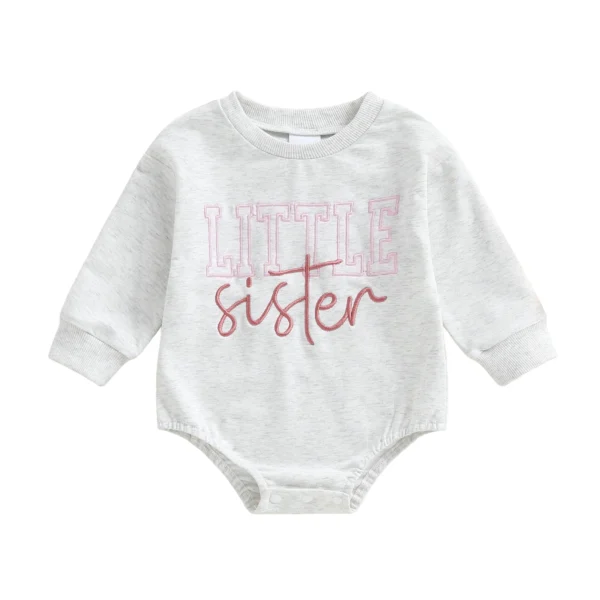 Baby Fall Romper with Letter Embroidery and Long Sleeves
