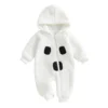 Plush Halloween Ghost Costume with Hood and Zip Up Romper