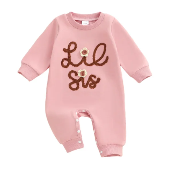 Autumn Casual Long Sleeve Romper with Flower Embroidery