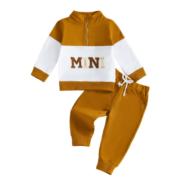 Embroidered Long Sleeve Mock Neck Top and Elastic Waist Pants Set