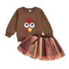 Embroidered Turkey Sweatshirt with Tulle Skirt Outfit