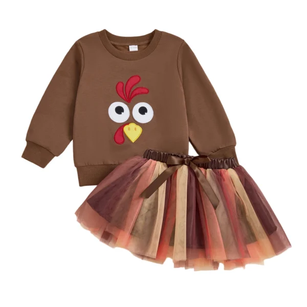Embroidered Turkey Sweatshirt with Tulle Skirt Outfit