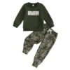 Embroidered Long Sleeve Sweatshirt and Camouflage Pants Set