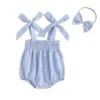 Plaid Print Sleeveless Romper with Bow Headband