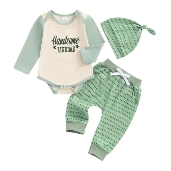 Sf280b220a5dc4f1d949ec1afcb5e40e0a.webp Letter Embroidery Long Sleeve Romper with Pants and Hat Set