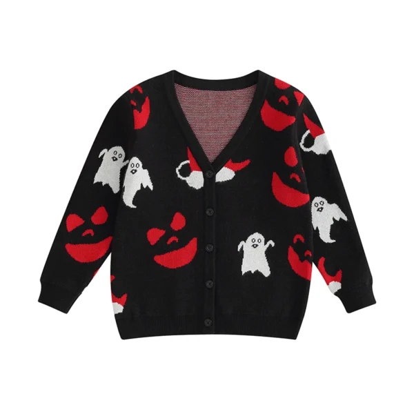 Halloween Ghost Print Cardigan Sweater