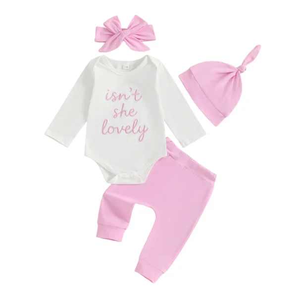 Baby Outfit with Embroidered Jumpsuit and Bow Headband