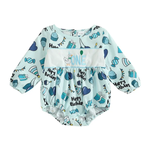 Duck Embroidered Baby Romper with Long Sleeves