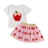 Apple Embroidery Summer Outfit with Tulle Skirt