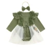Long Sleeve Tutu Romper Dress with Bow Headband