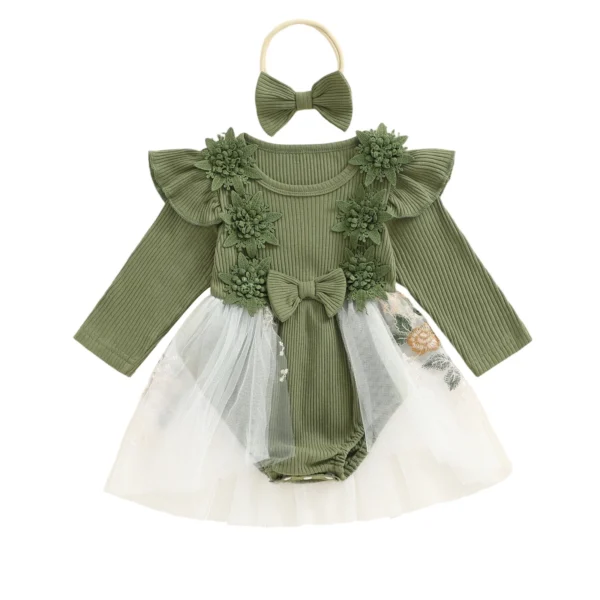 Long Sleeve Tutu Romper Dress with Bow Headband