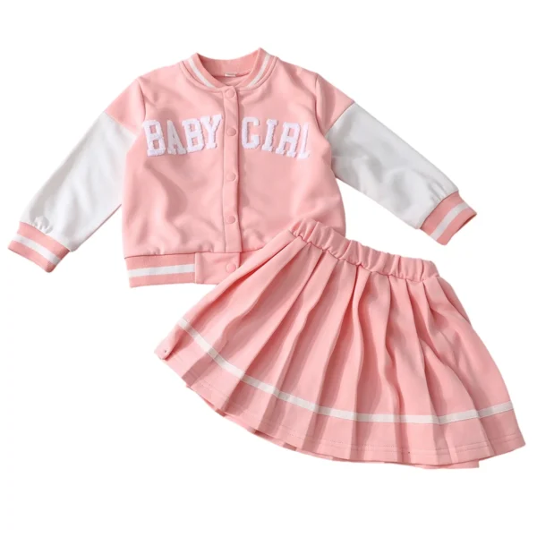 Fall Outfit Set with Baseball Jacket and Pleated Skirt