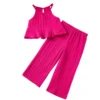Sleeveless Ruffle Cami Top and Wide Leg Pants Set