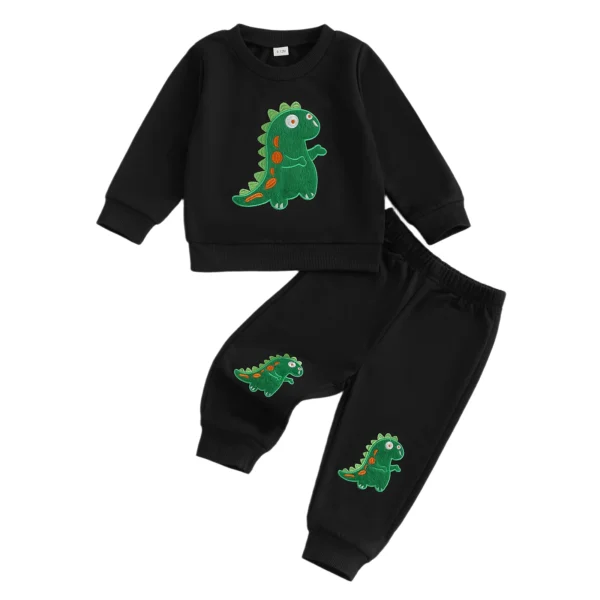 Dinosaur Embroidered Long Sleeve Sweatshirt and Joggers Set