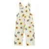 Bee Sunflower Print Sleeveless Overalls