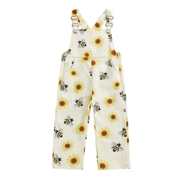 Bee Sunflower Print Sleeveless Overalls
