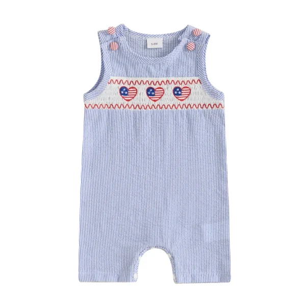 Independence Day Baby Romper with Star and Heart Embroidery