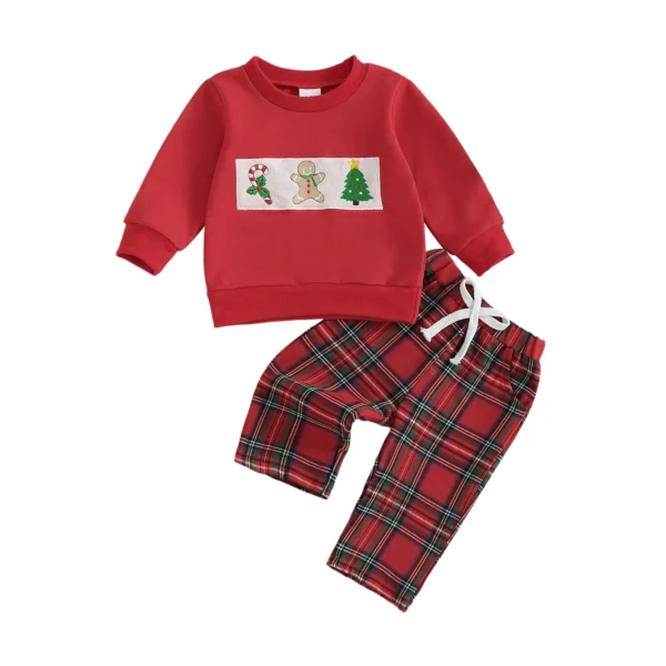 Christmas Santa Outfit with Candy Print Top and Elastic Waist Pants